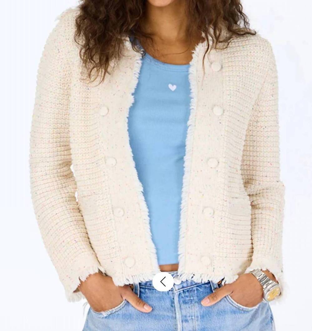 NEW KERRI ROSENTHAL fringe beaulero cardigan in soft beige